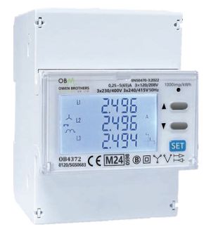 *NEW PRODUCT FOR 2024!!*  OB4372 65A – MID APPROVED – DIN RAIL – DIRECT CONNECTED – RS485 – BI-DIRECTIONAL- DIGITAL METER